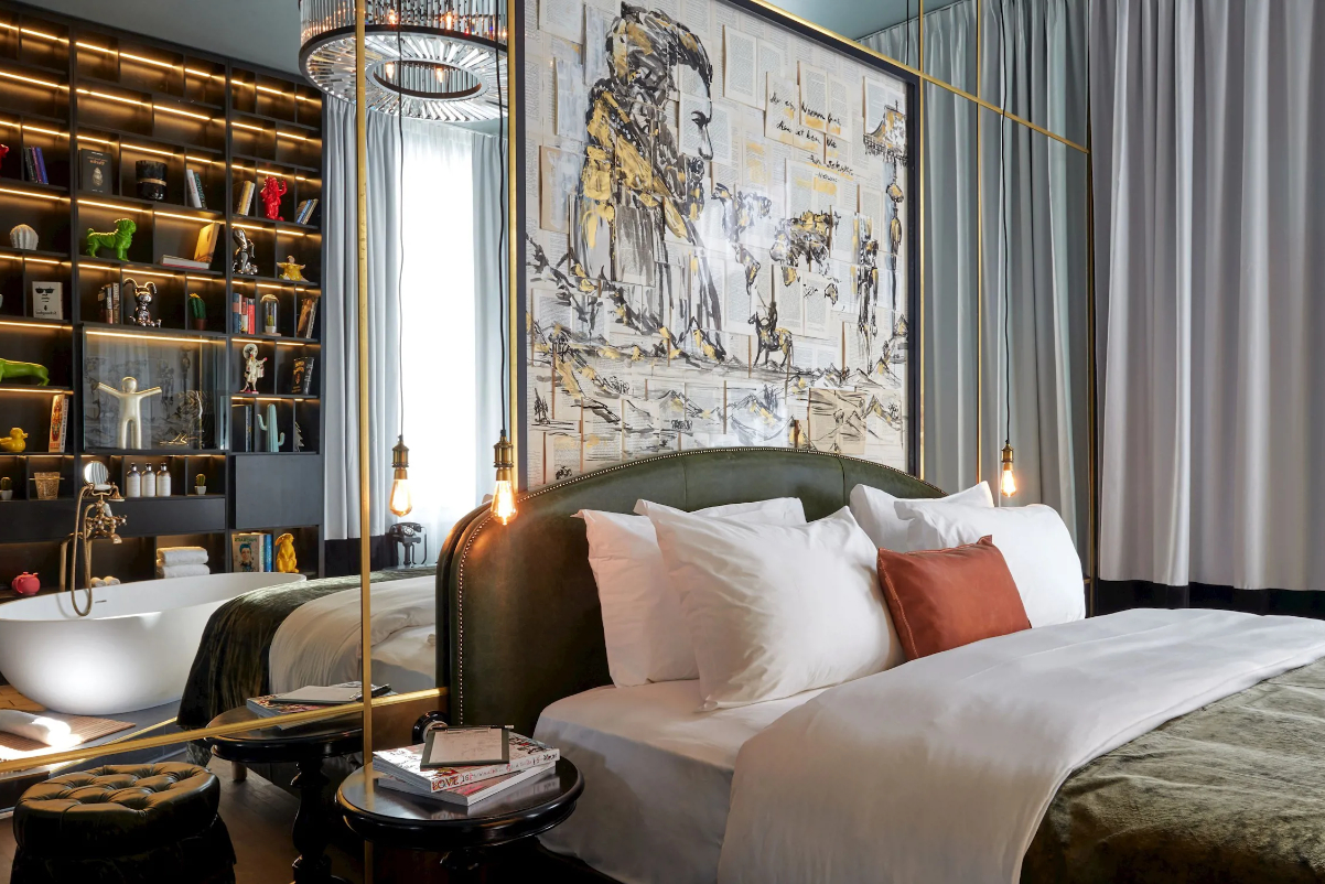 A guest room at Sir Savigny Hotel in Berlin, Germany. The property belongs to the Design Hotels brand.